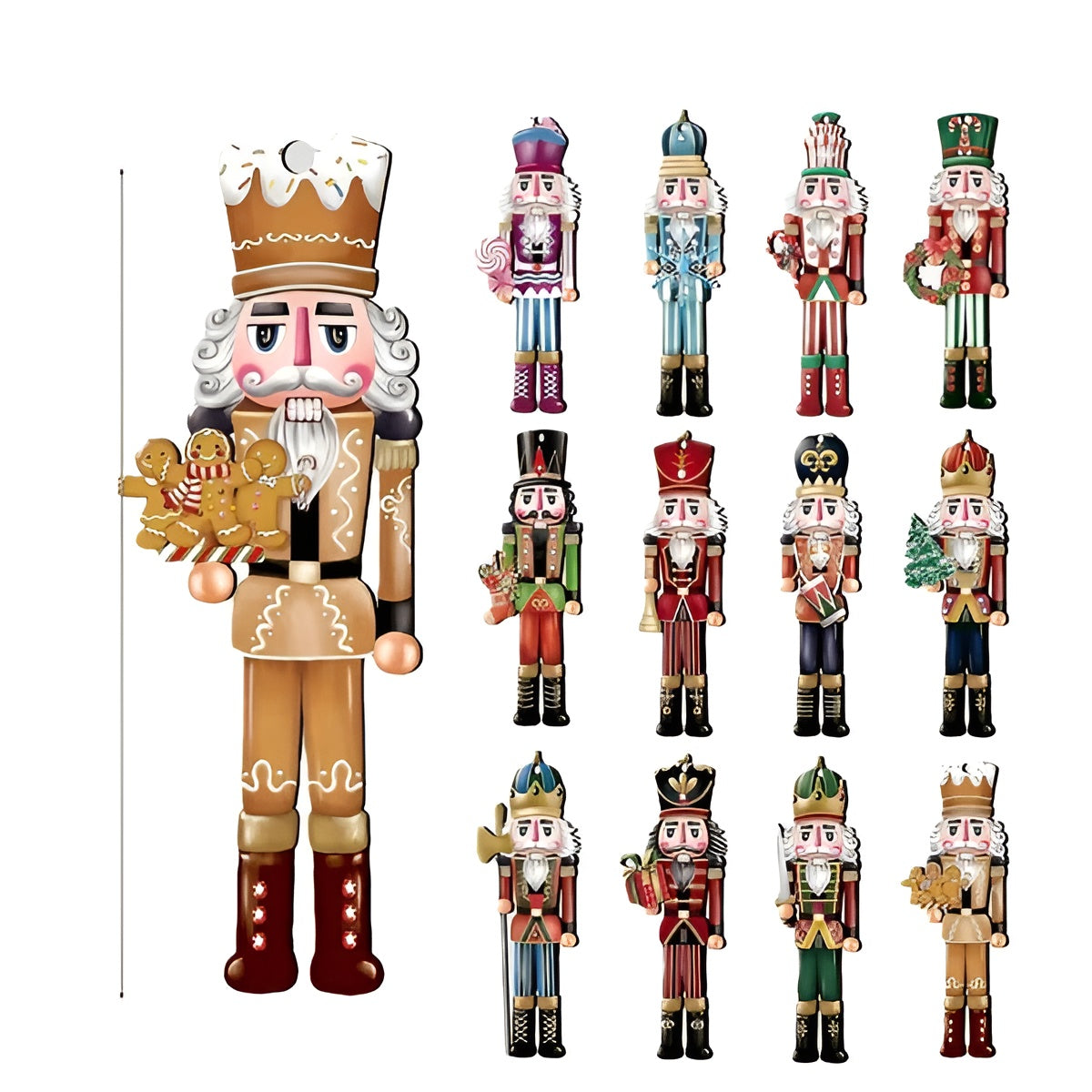 Handgefertigte Nussknacker Figuren | 12er Set Holz Deko 0