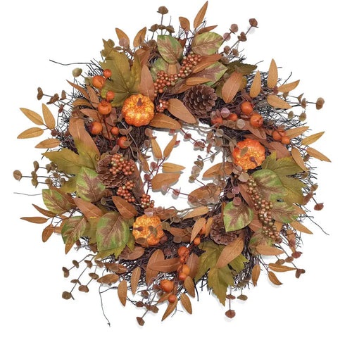 Herbstkranz mit Kürbissen | Türkranz für Halloween und Weihnachten 0
