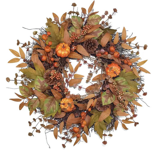 Herbstkranz mit Kürbissen | Türkranz für Halloween und Weihnachten 0