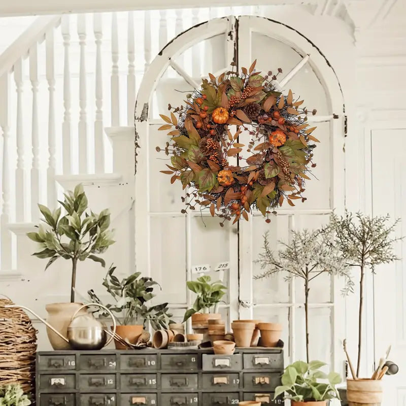 Herbstkranz mit Kürbissen | Türkranz für Halloween und Weihnachten 1