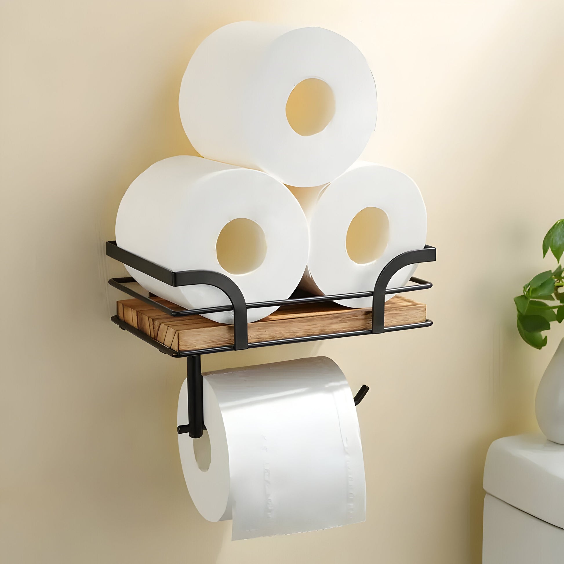 Holz-Wandregal mit Papierhalter | Badezimmer Organizer 3