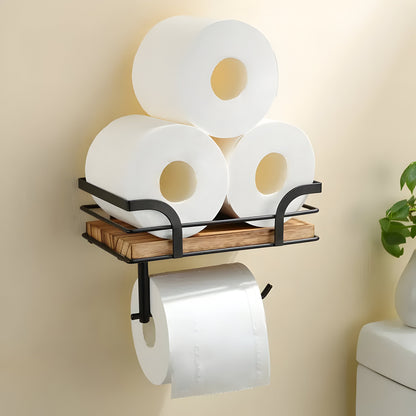 Holz-Wandregal mit Papierhalter | Badezimmer Organizer 3