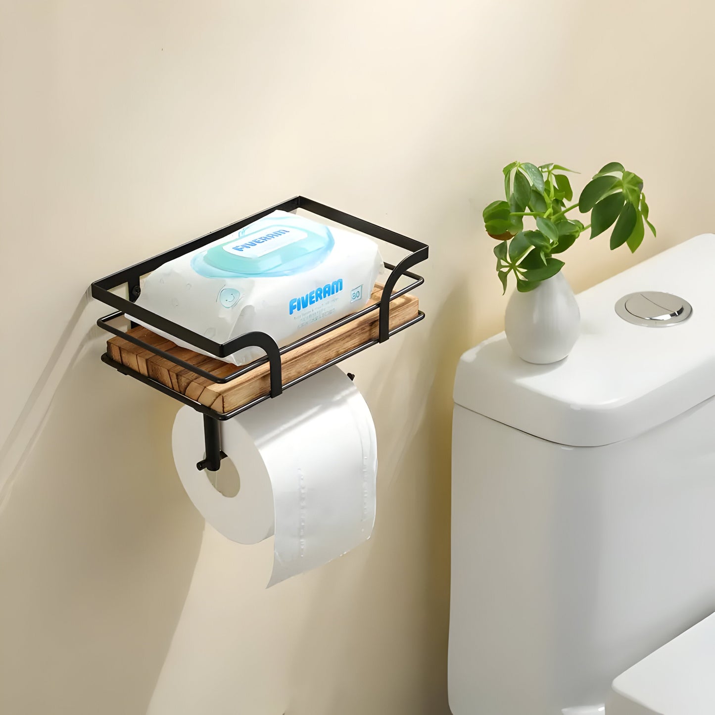 Holz-Wandregal mit Papierhalter | Badezimmer Organizer 5