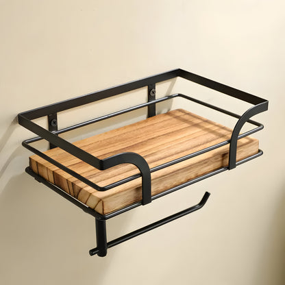 Holz-Wandregal mit Papierhalter | Badezimmer Organizer 7