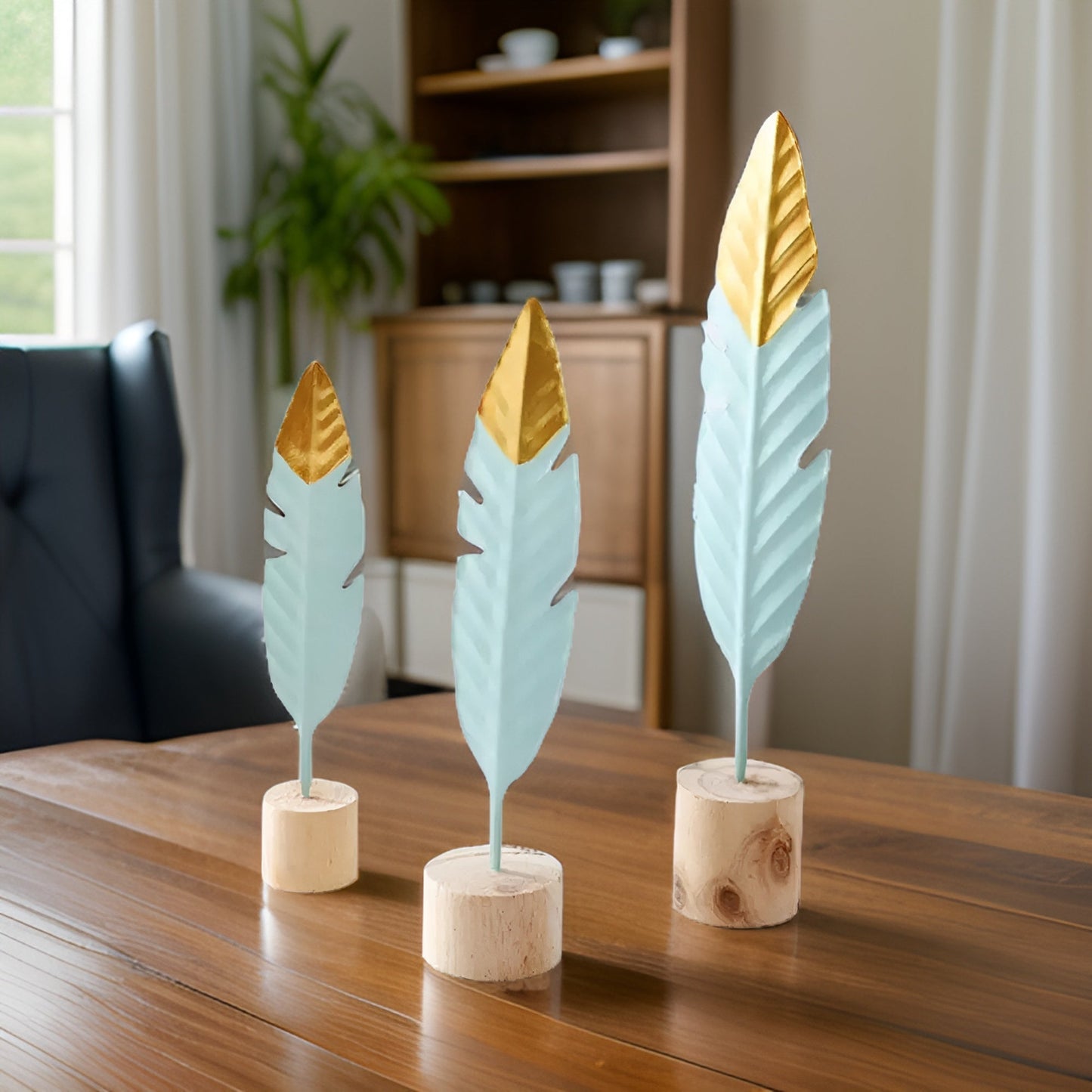 Chic Touch Miniatur Holzornamente – Elegante Tischdekoration für Zuhause und Büro | Modernes Design aus Eisen und Holz-4