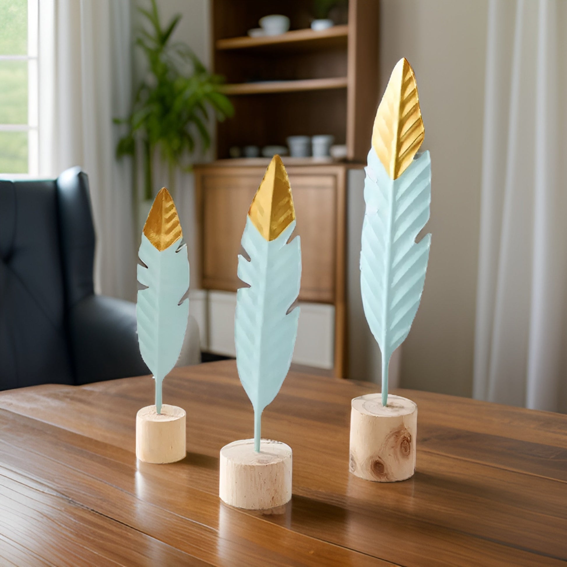 Chic Touch Miniatur Holzornamente – Elegante Tischdekoration für Zuhause und Büro | Modernes Design aus Eisen und Holz-4