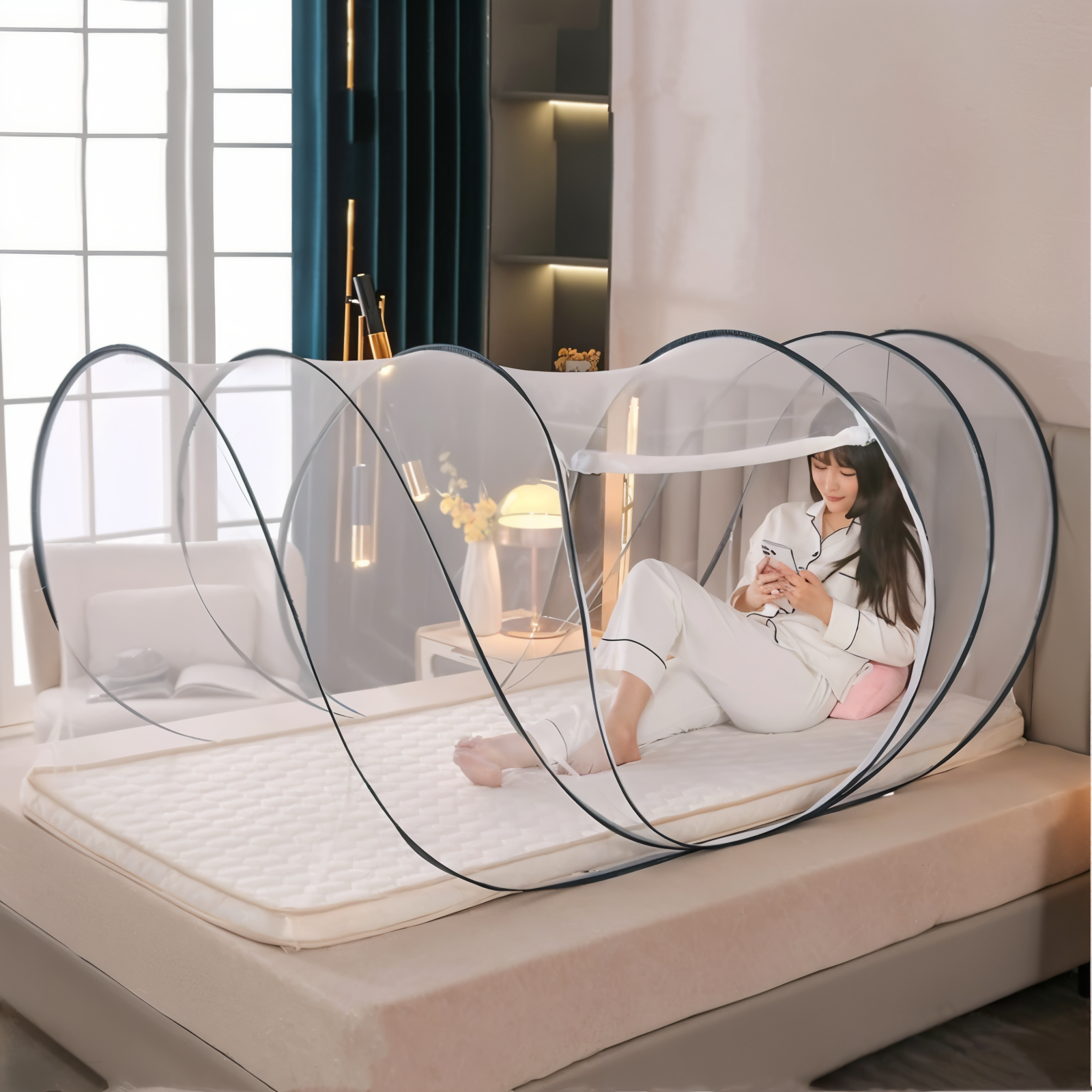 Faltbares Moskitonetz für Bett – Effektiver Mückenschutz aus Polyester und Glasfaser, Rundes Design-3