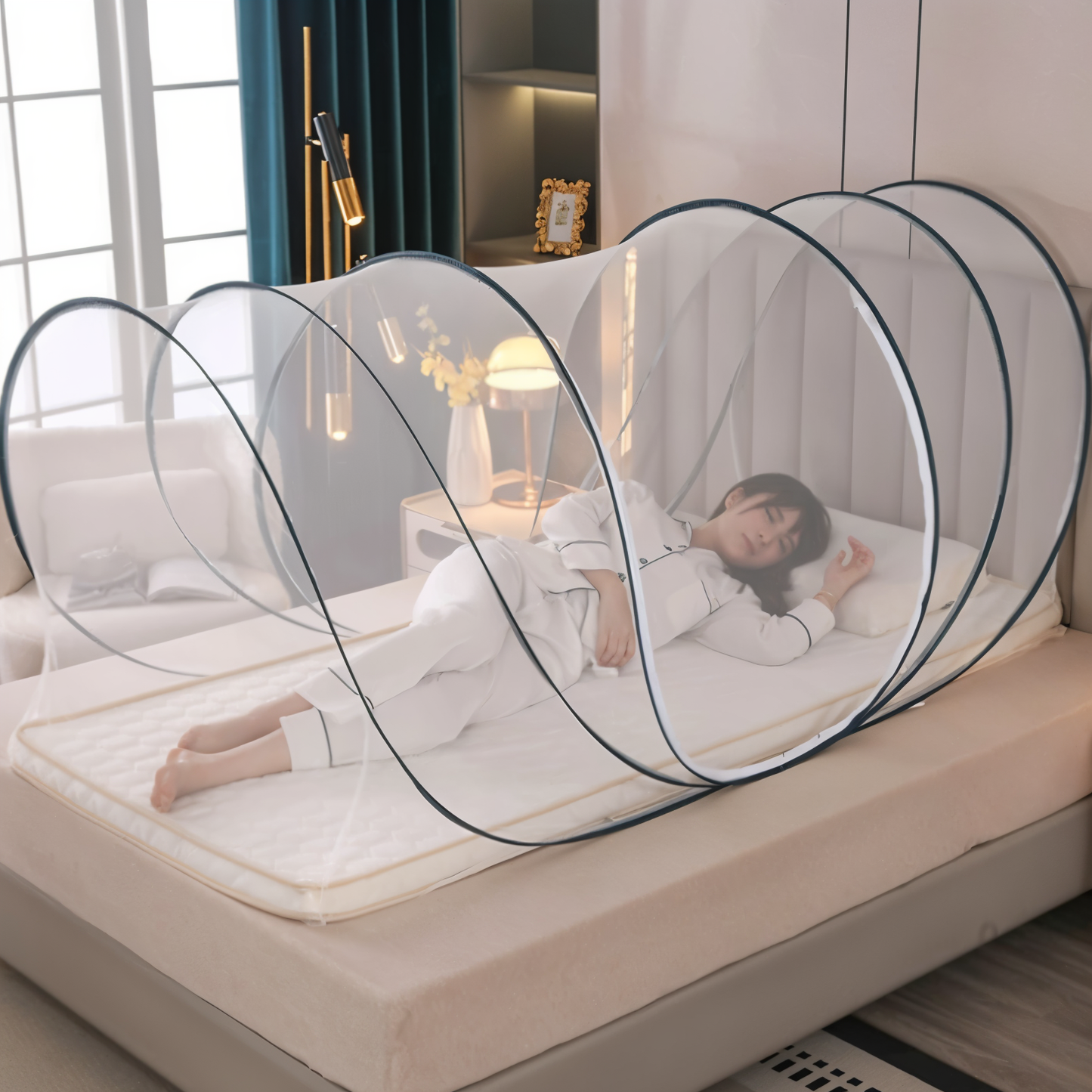 Faltbares Moskitonetz für Bett – Effektiver Mückenschutz aus Polyester und Glasfaser, Rundes Design-4