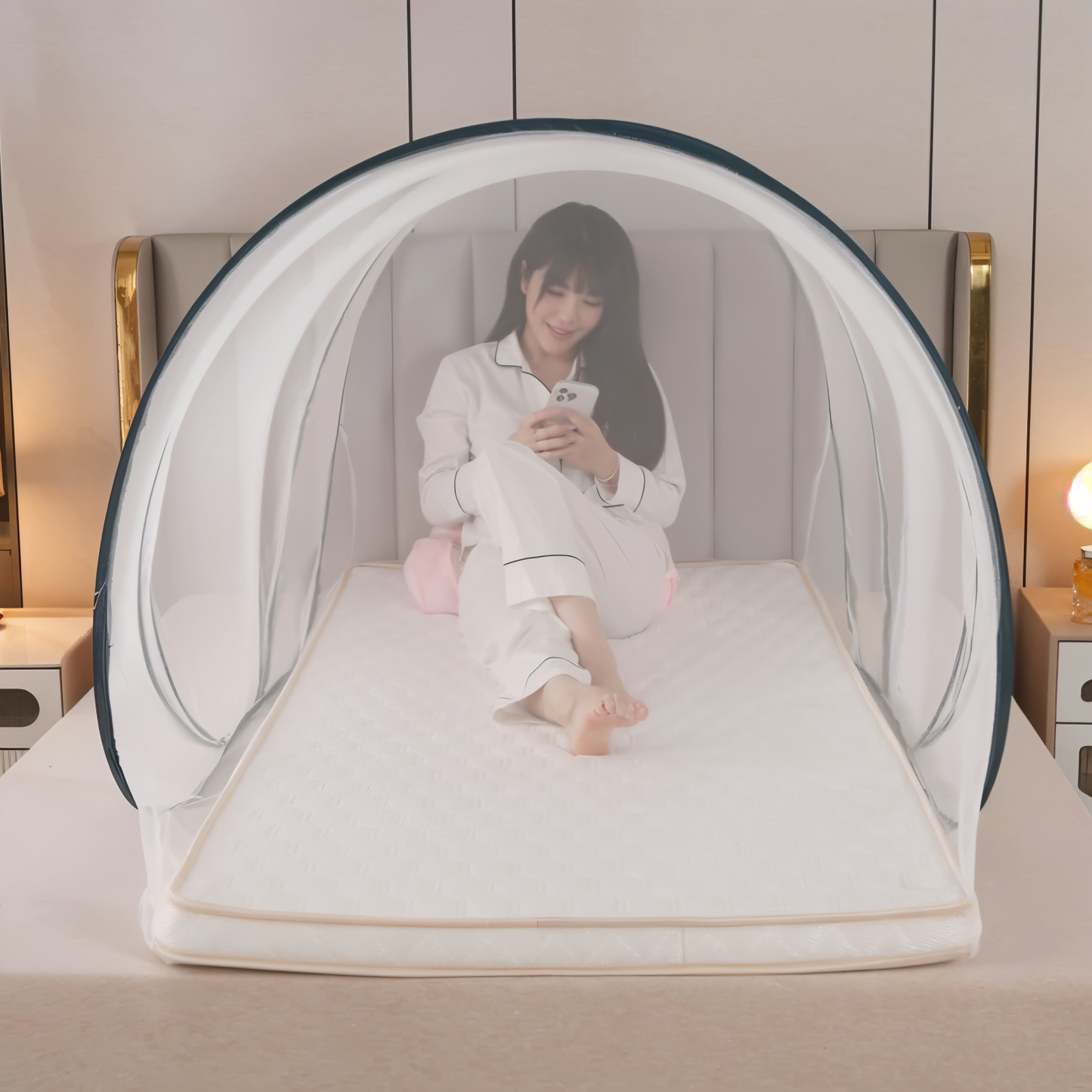 Faltbares Moskitonetz für Bett – Effektiver Mückenschutz aus Polyester und Glasfaser, Rundes Design-5
