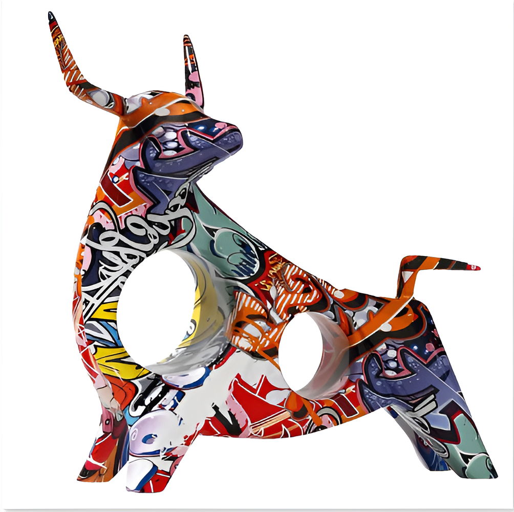 Graffiti Cow Miniatur-Kuh-Skulptur – Handgefertigte Tischdekoration im Modernen Design für Stilvolle Wohnräume-5
