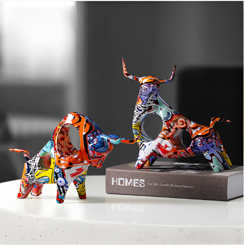 Graffiti Cow Miniatur-Kuh-Skulptur – Handgefertigte Tischdekoration im Modernen Design für Stilvolle Wohnräume-2