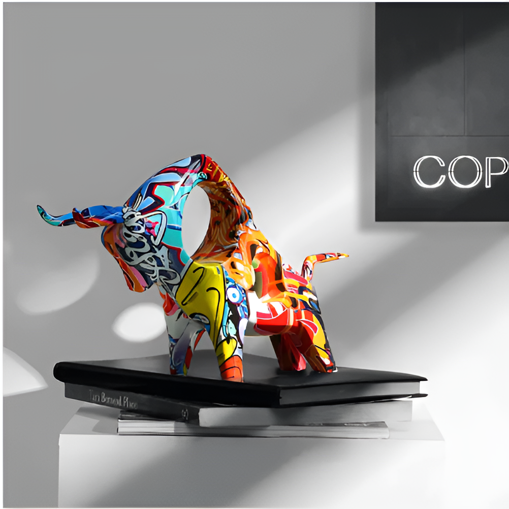 Graffiti Cow Miniatur-Kuh-Skulptur – Handgefertigte Tischdekoration im Modernen Design für Stilvolle Wohnräume-4