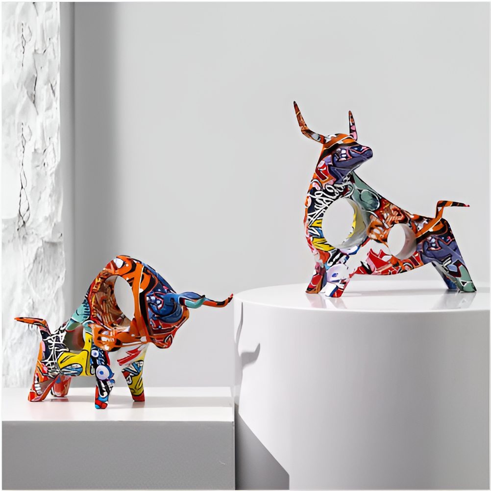 Graffiti Cow Miniatur-Kuh-Skulptur – Handgefertigte Tischdekoration im Modernen Design für Stilvolle Wohnräume-3