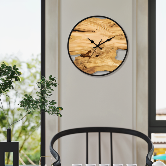 Hoopie Minimalistische Wanduhr Modern mit Holzmaserung – 30 cm Durchmesser, Batteriebetrieben, Elegantes Design-1