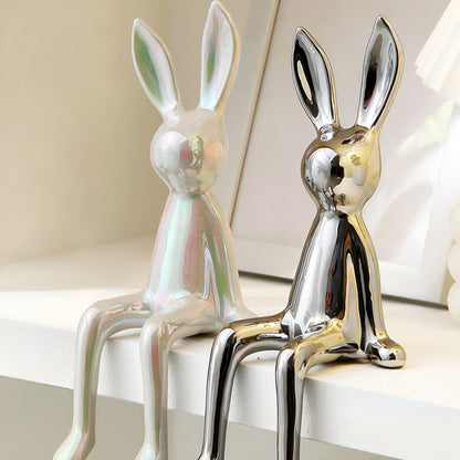 Glänzende Keramik Kaninchen Statue | Charmante Dekofigur in Gold für Wohnzimmer und stilvolle Dekoration-3