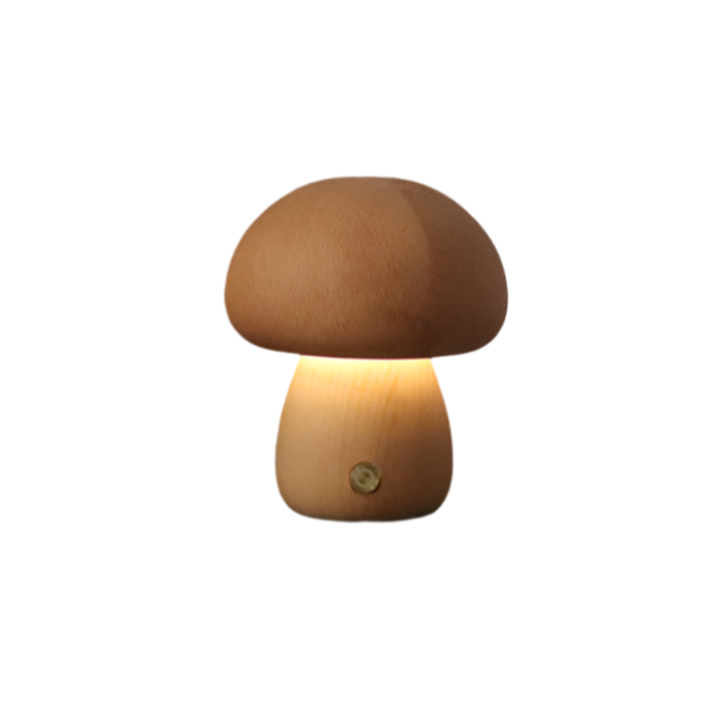 Wiederaufladbare Holzpilz Tischlampe | Berührungsempfindliche LED Nachttischlampe ohne Kabel für Gemütlichkeit-1