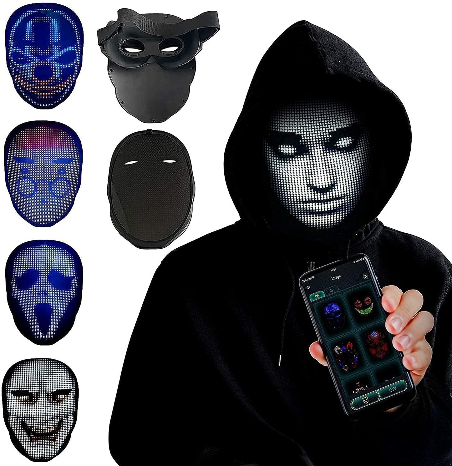 LED Maske Gesichtsmaske | Wiederaufladbare Digitale Maske für Haloween