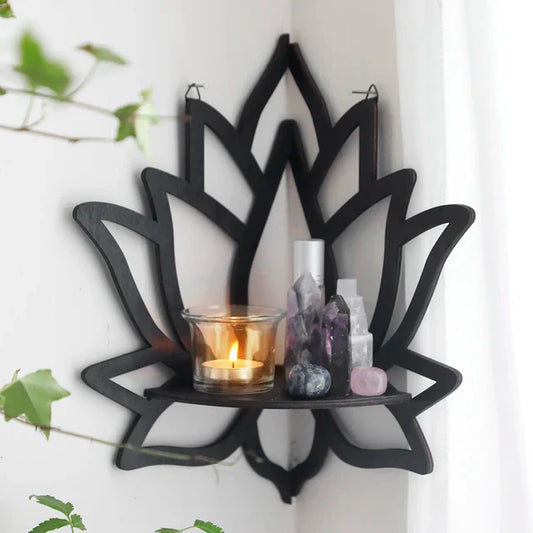 LotusCrystal Kristallecke – Elegantes Holzdesign mit Spiritueller Bedeutung für Harmonie und Ruhe – 23x29 cm-1