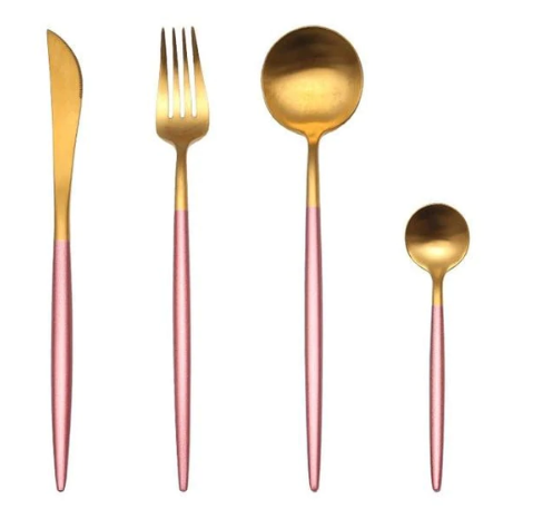 Luxuriöses Besteckset Gold-Silber | 24-teilig Edelstahl Besteck 15