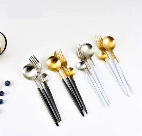 Luxuriöses Besteckset Gold-Silber | 24-teilig Edelstahl Besteck 8
