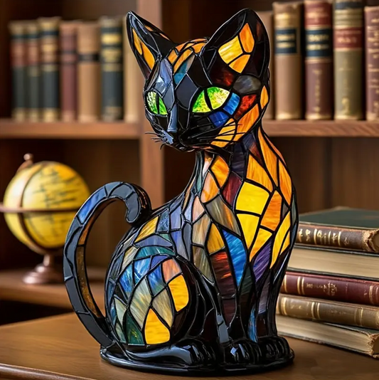 MystiCat | Buntglas Katzenlampe mit Hypnotisierenden Augen 0