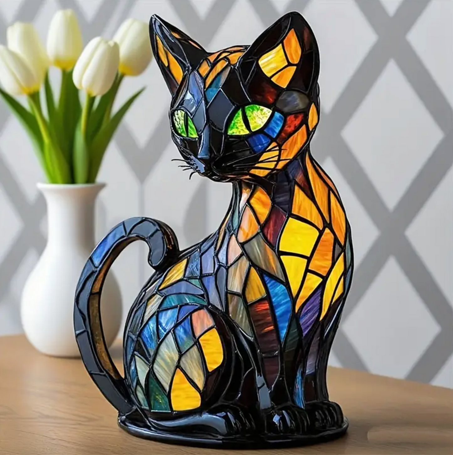 MystiCat | Buntglas Katzenlampe mit Hypnotisierenden Augen 3