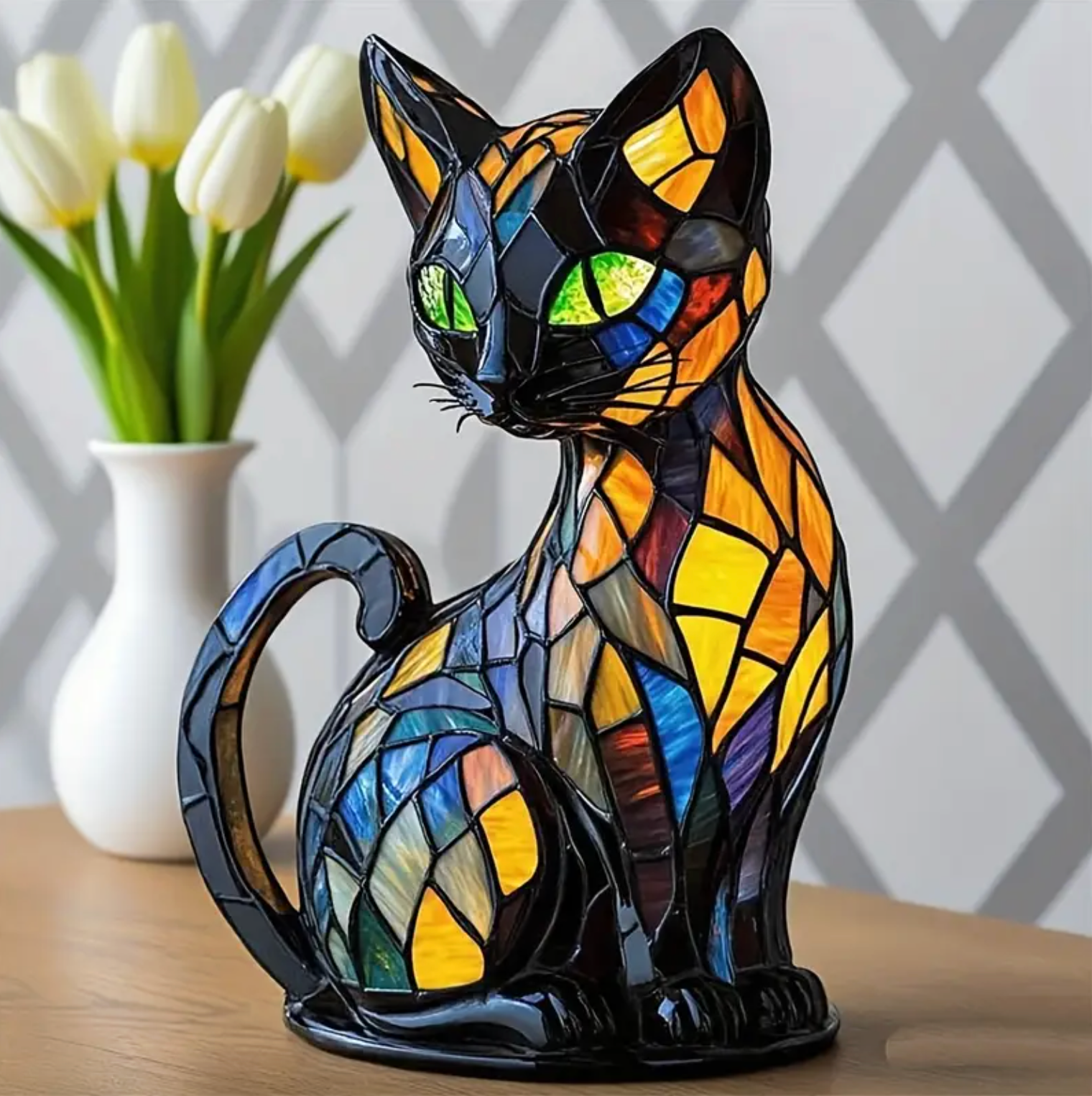 MystiCat | Buntglas Katzenlampe mit Hypnotisierenden Augen 3