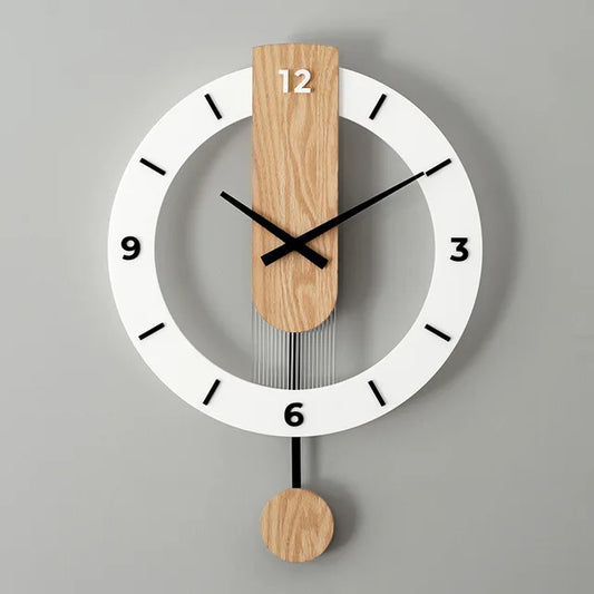 QuietRhythm Wanduhr Modern mit Schwingender Bewegung – Geräuschloses Minimalistisches Design aus Eiche und Acryl-1