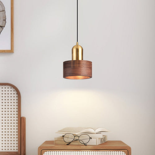 Zylindrische Pendelleuchte im Japanischen Stil | Elegante Hängelampe für Esszimmer und Wohnräume, LED E27, 5W, Messing, Ø 15cm-1