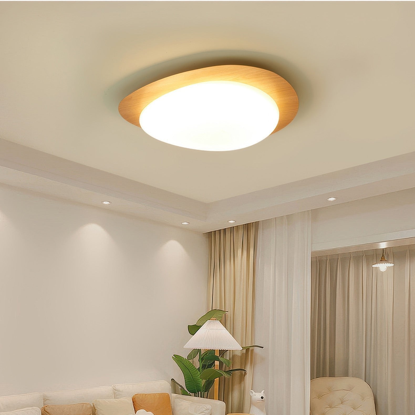 Skandinavische Deckenleuchte mit Holzmaserung und LED – Minimalistische Deckenlampe für Wohnzimmer und moderne Räume-6