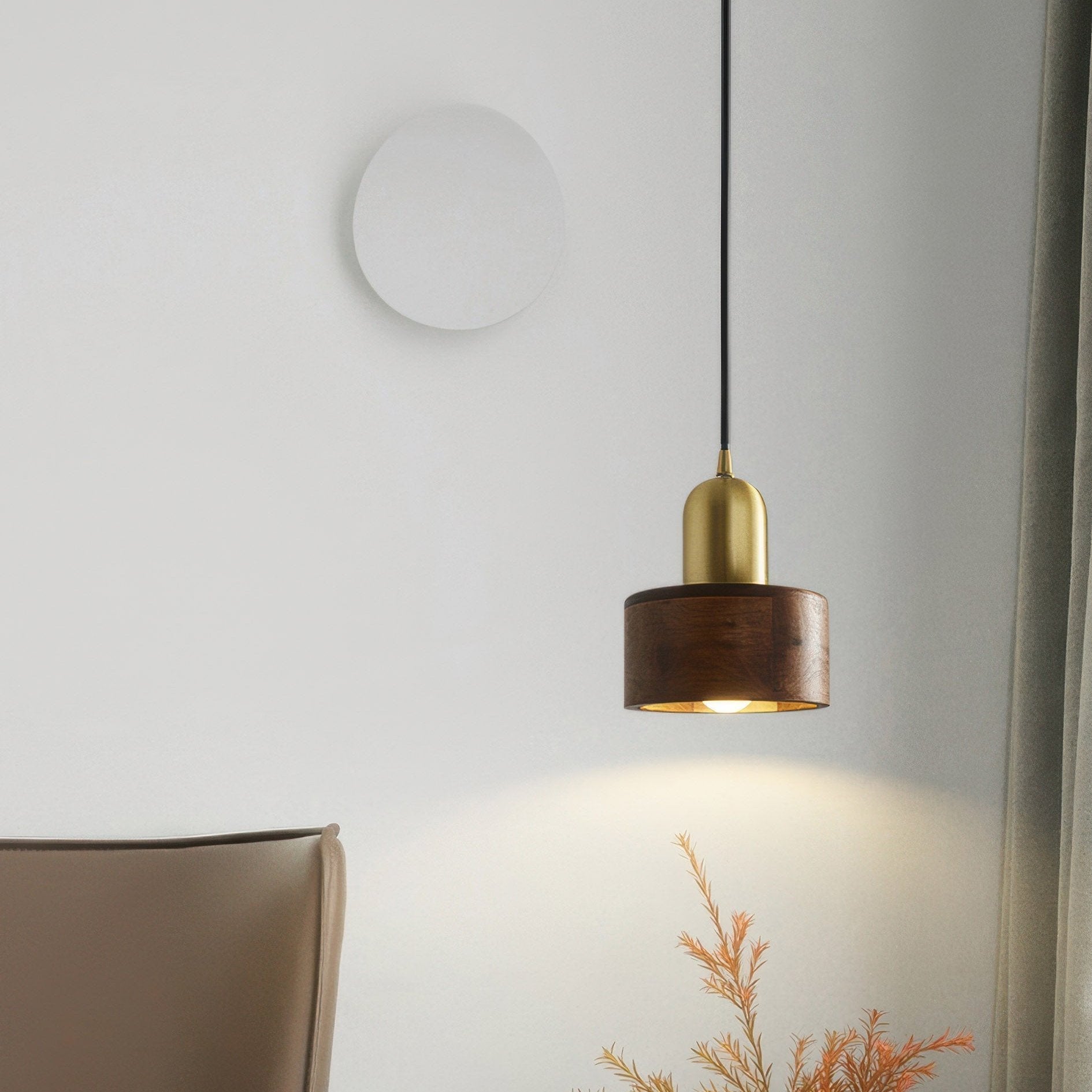 Zylindrische Pendelleuchte im Japanischen Stil | Elegante Hängelampe für Esszimmer und Wohnräume, LED E27, 5W, Messing, Ø 15cm-6
