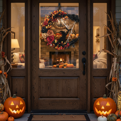 Gotischer Türkranz mit Hexenkatze | Halloween Dekoration