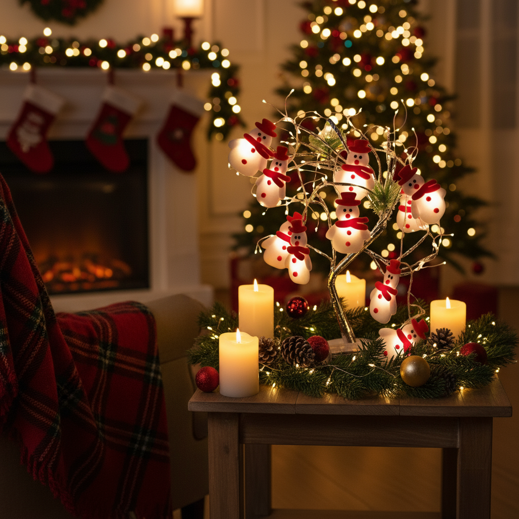 Schneemann Lichterkette | LED Weihnachtsbeleuchtung Außen