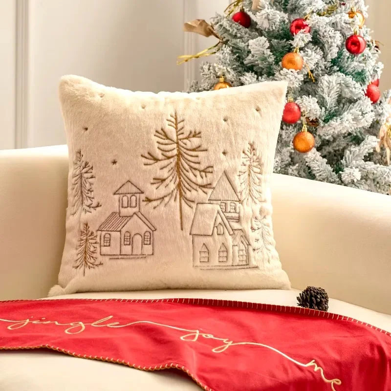 Plüsch Weihnachtskissenbezug | Bestickte Kissenhülle 7