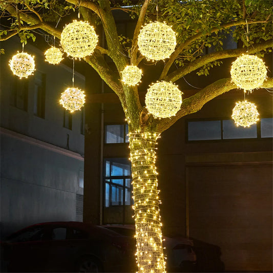 Rattanball Lichterkette | LED Außenbeleuchtung Warmweiß 0