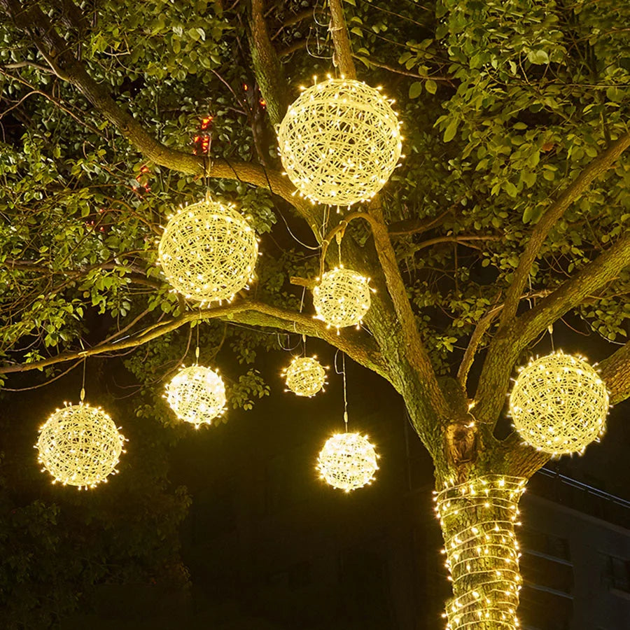 Rattanball Lichterkette | LED Außenbeleuchtung Warmweiß 2