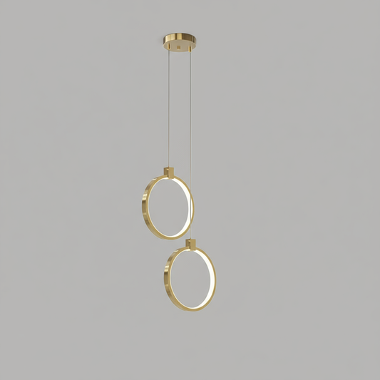 Elegante Hängelampe in Goldmessing | 2-Lichtkreis Pendelleuchte