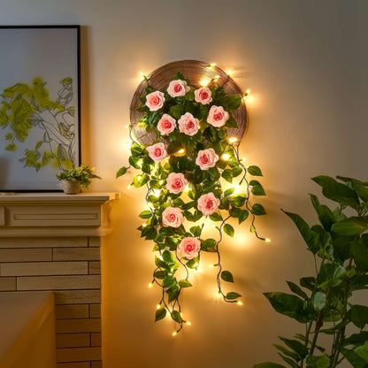 Roséfarbene Blütengirlande | LED Dekoration 3