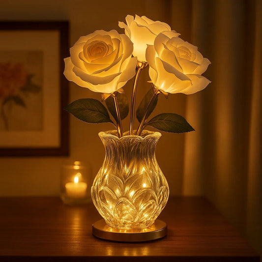 Rosenlampe | LED Tischlampe mit Glasvase und Dimmer 0
