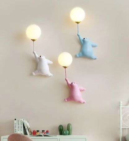 Modern LED Cartoon Wall Lamp – Minimalist Bear Wall Light with 3D Moon