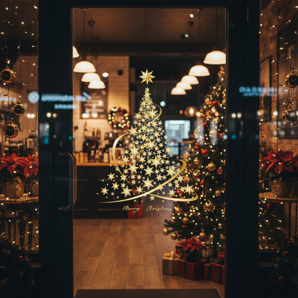 Weihnachtsfenster Aufkleber Gold | Dekorative PVC Sticker