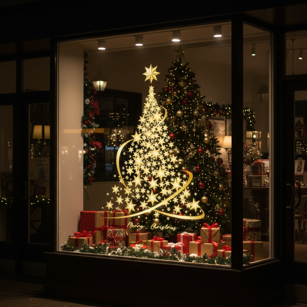 Weihnachtsfenster Aufkleber Gold | Dekorative PVC Sticker