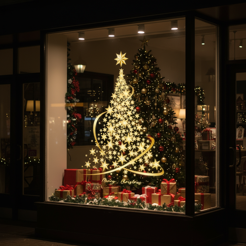 Weihnachtsfenster Aufkleber Gold | Dekorative PVC Sticker