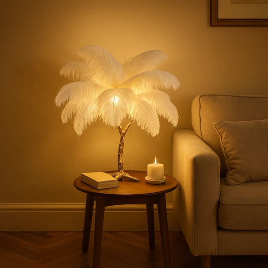 Straußenfeder Tischlampe | Elegante Beleuchtung 0