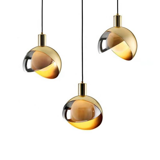 Elegante Pendelleuchte aus Goldglas für Esszimmer | Verstellbare Hängelampe im Nordischen Design, Energieeffizient, D20cm H23cm-1