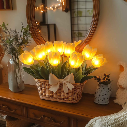 Tulpenkorblicht | Kabellose LED Tischleuchte mit 10 Tulpen 0