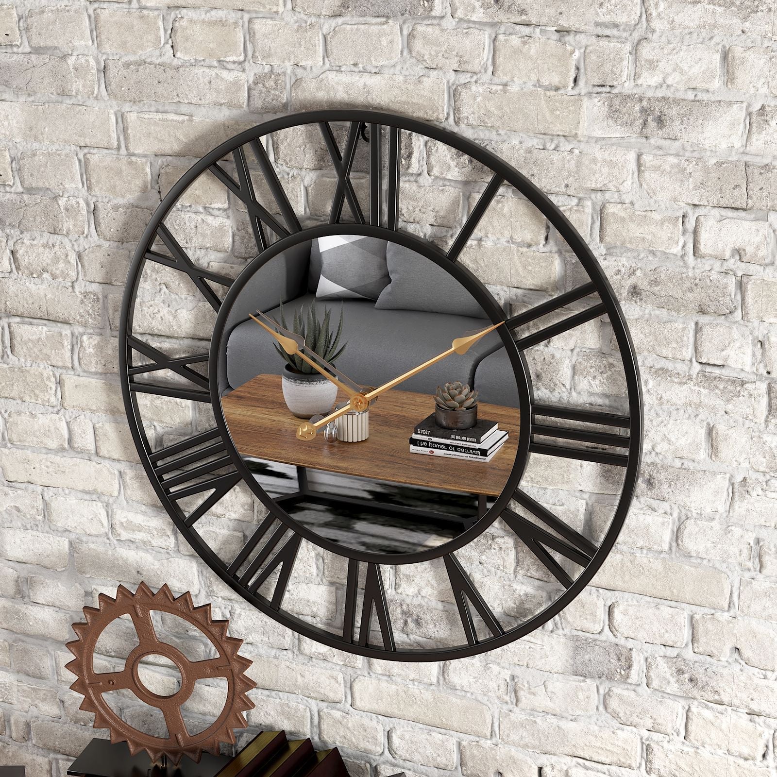 VintaMirror | Große Wanduhr Modern 39 cm Metall mit Spiegel 2