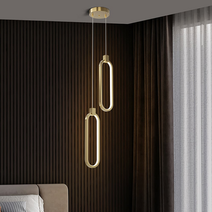 Variant image for Elegante Hängelampe in Goldmessing | 2-Lichtkreis Pendelleuchte für Esszimmer und Wohnzimmer, Warmweißes Licht, Verstellbare Aufhängung-2