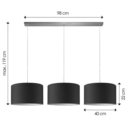 Hängelampe Beam 3L, E27, schwarzer Lampenschirm, 40cm