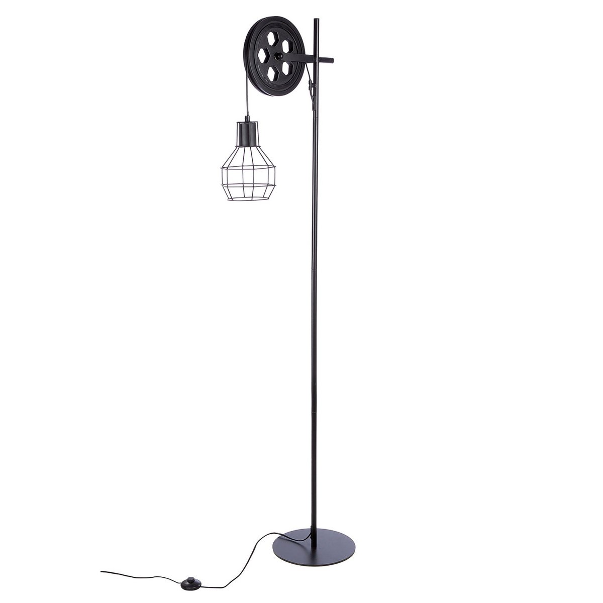 Stehleuchte „Cage“ aus schwarzem Metall – Moderne Metalllampe mit E27-Fassung & mattem Finish, 149 cm Höhe